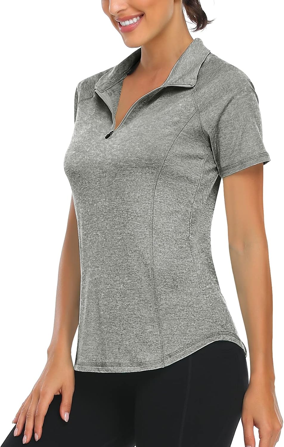 LURANEE Women's Short Sleeve Moisture Wicking Athletic Shirts Quarter Zip Pullov
