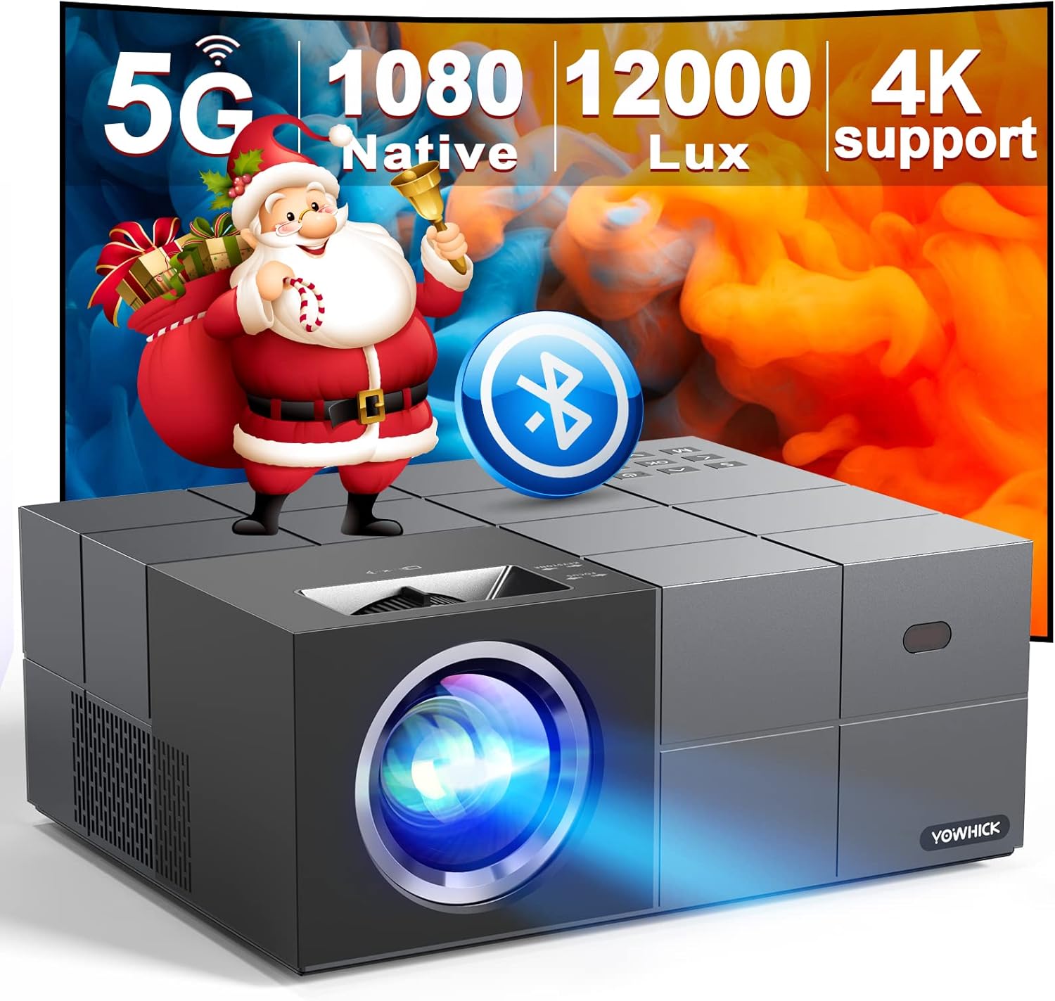 Projector with WiFi and Bluetooth,12000LM Native 1080P Outdoor Projector, YOWHIC