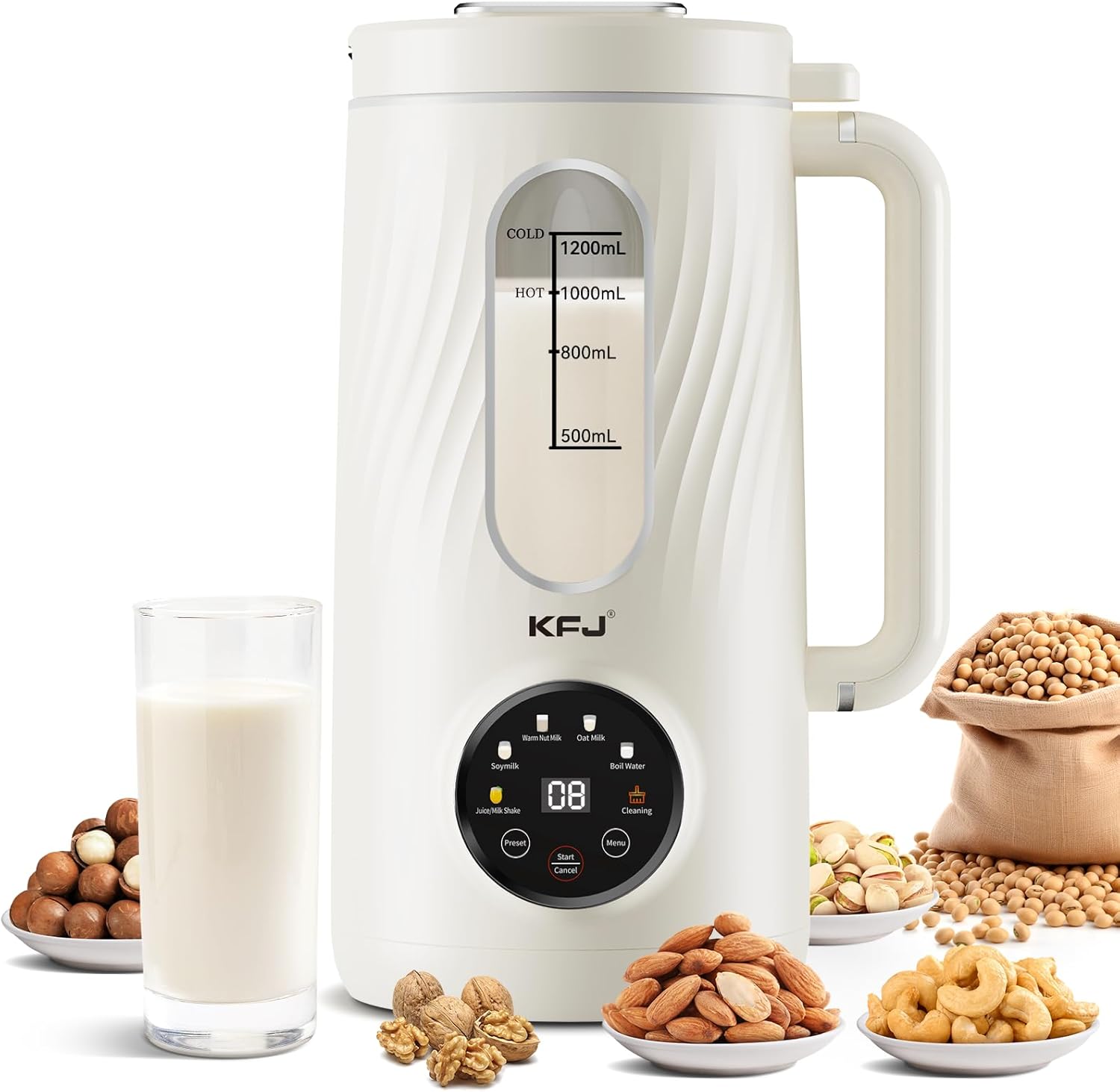 KFJ 8 in 1 Nut Milk Maker Machine, 41oz Homemade Coconut, Soy, Oat, Almond, Plan