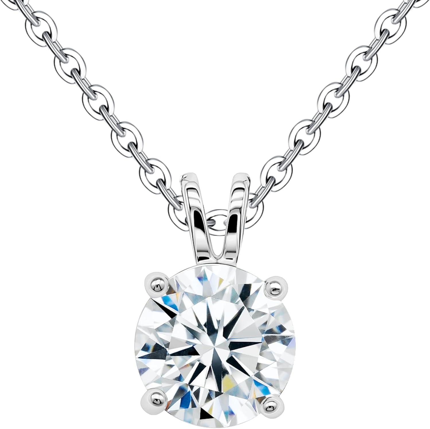 Handi Queen 1ct D Color Moissanite Pendant Necklace, 925 Sterling Silver Classic