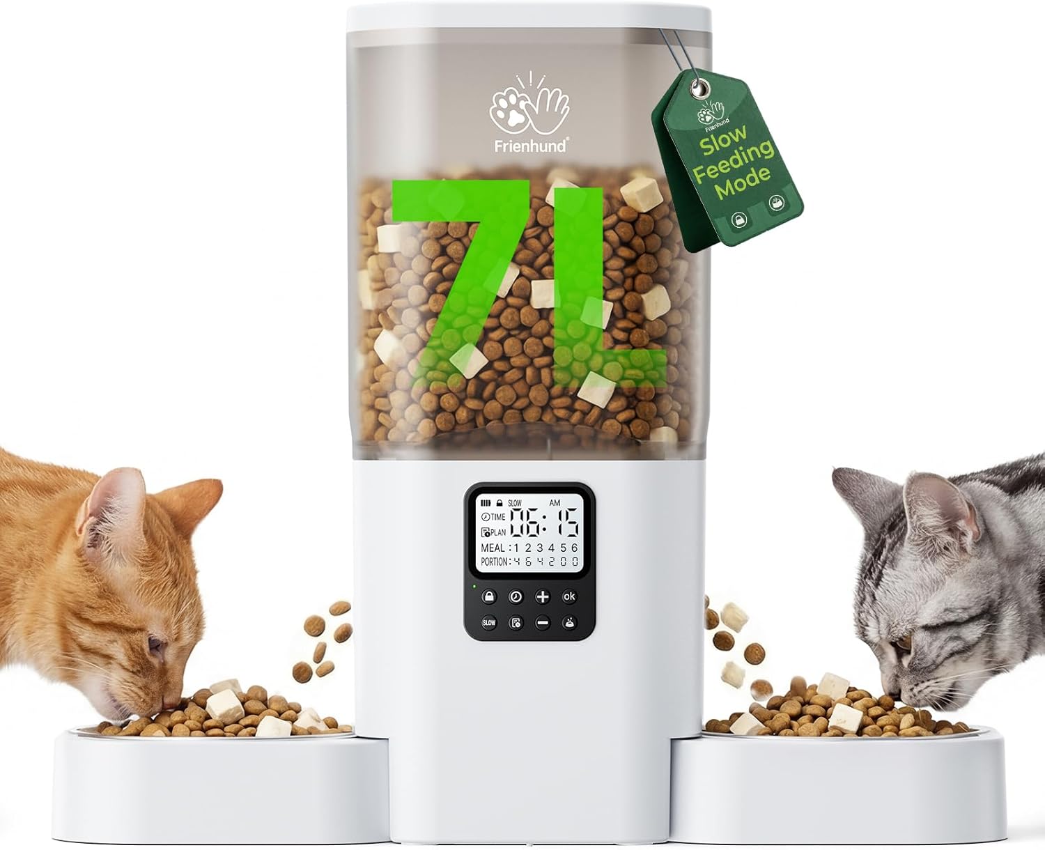 Frienhund Timed Automatic Cat Feeder 2 Cats with Slow Feed: Dual Automatic Dog F