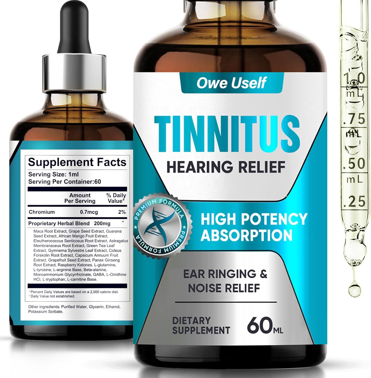 Owe Uself Tinnitus Relief for Ringing Ears, Natural Tinnitus Relief Drops 60ml F