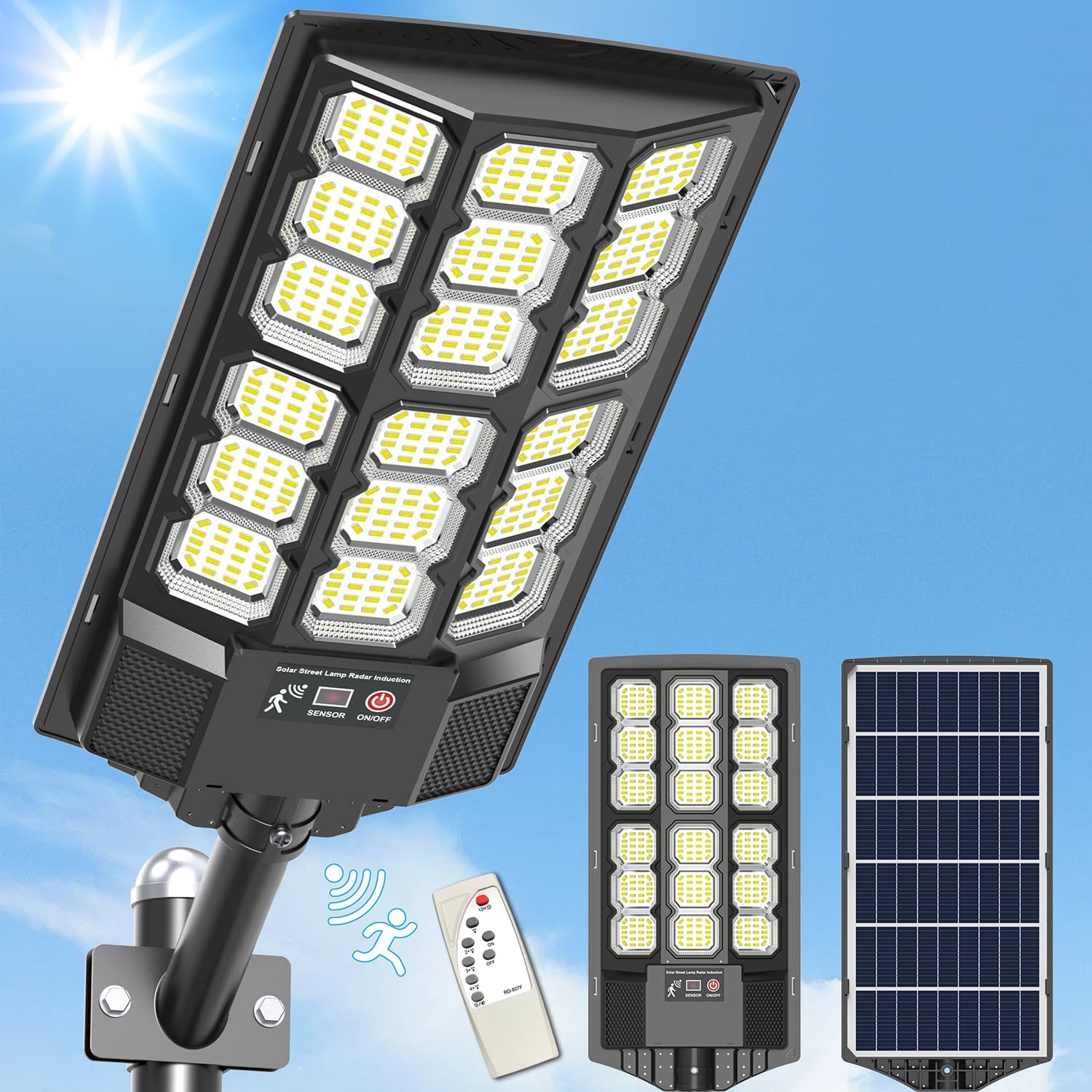 Mutois Solar Street Lights Outdoor - Wide Angle, Motion Sensor Solar Flood Light