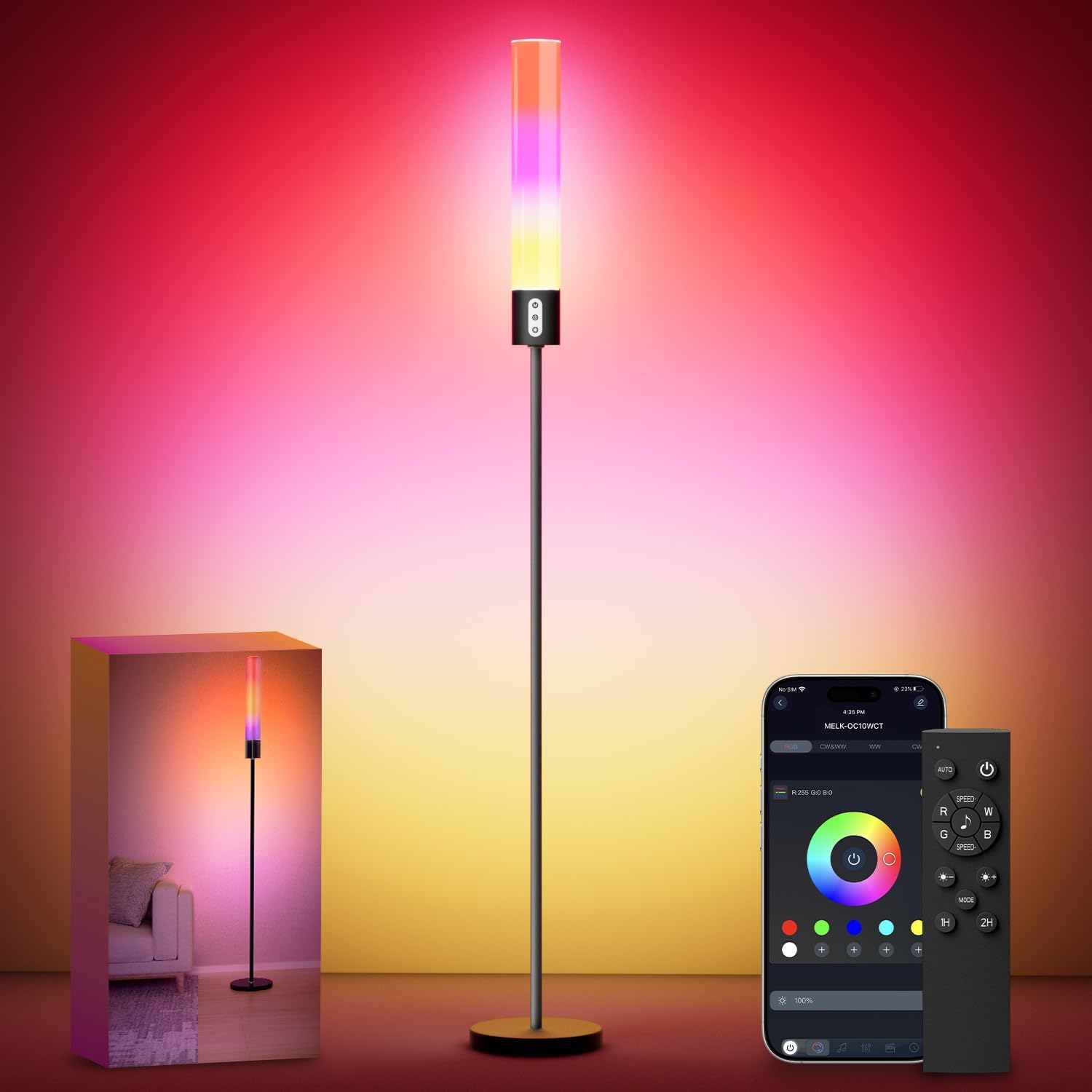 luckystyle RGBICW Floor Lamp, 1500Lumen Smart Floor Lamps with Music Sync and 16