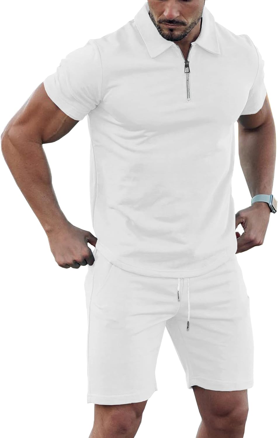 URRU Men's Track Suits 2 Piece Short Sets Summer Outfits Short Sleeve Casual Qua