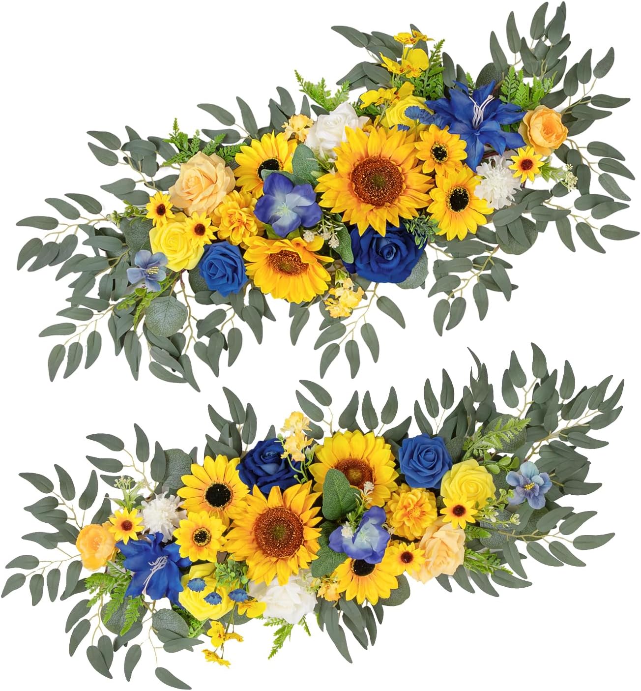 TINGE TIME Sunflower Flower Garlands, 2 PCS Royal Blue Artificial Eucalyptus Gar