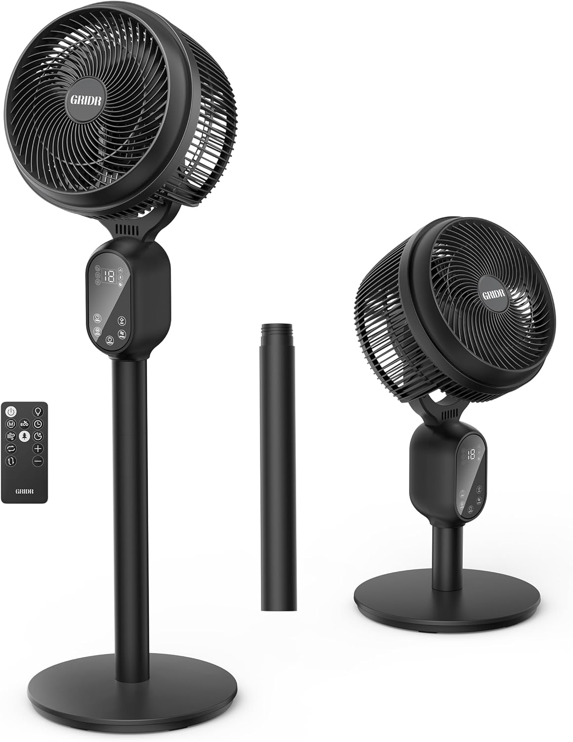 GRIDR Fan For Bedroom, Pedestal Fans 90°+90° Smart Oscillating, Standing Fans fo