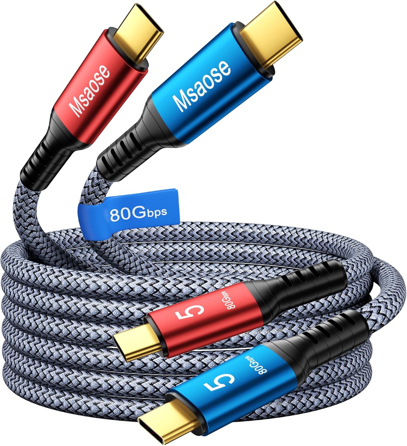 Msaose Braided Thunderbolt 5 Cable 3.3FT 2Pack Compatible, 8K@165Hz, 4K@540Hz, 8