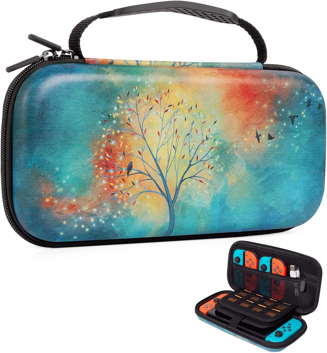 Vimorco Blue Nintendo Switch OLED Case, Tree Birds Nintendo Switch Case, Carry C