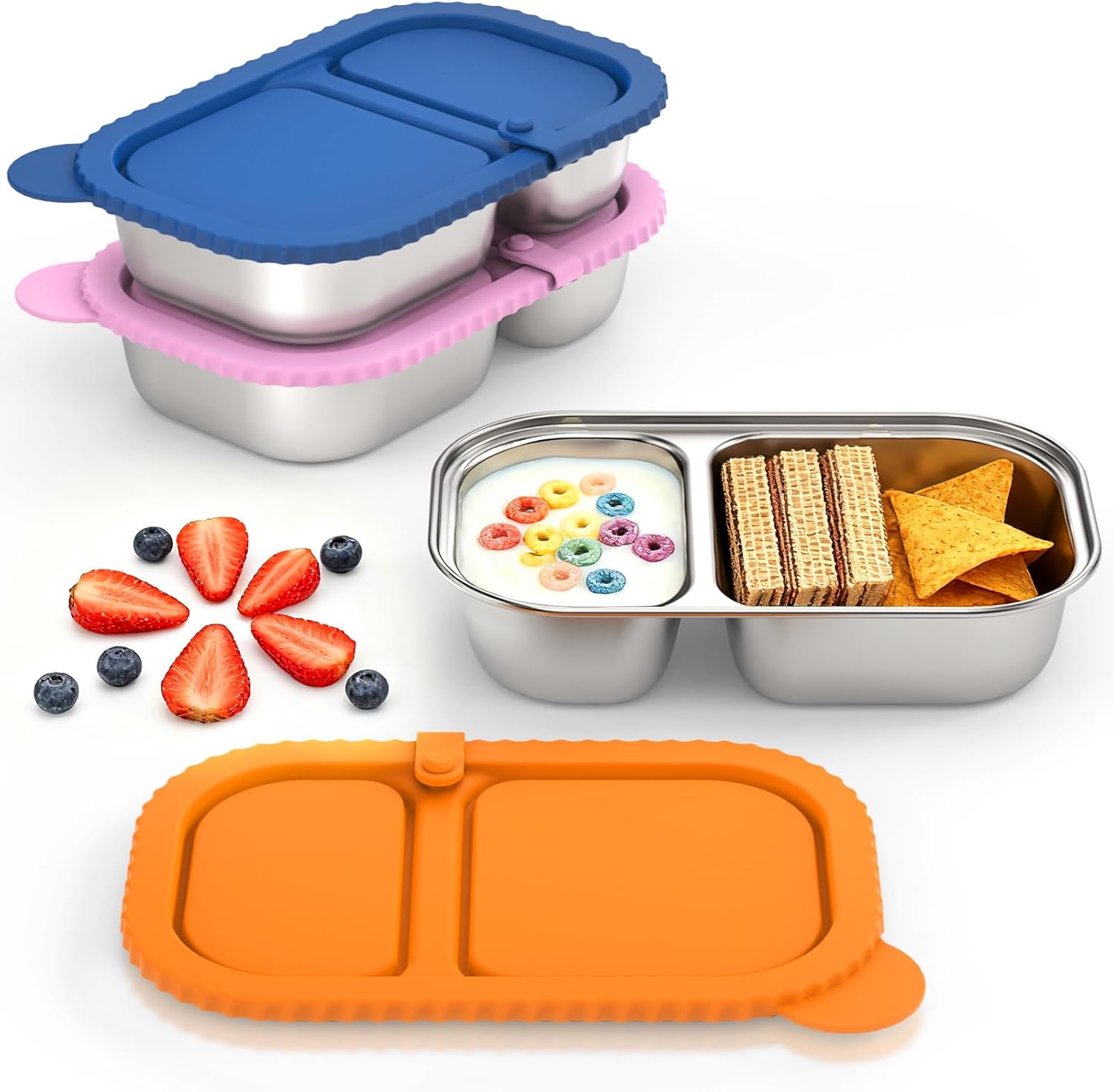 LZC LADYS GIFT 3 Pack Reusable Stainless Steel Snack Containers, Capacity Upgrad