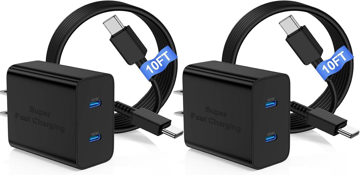 45W Dual Port Super Fast Charger with Long USB C to C Cable 10ft,Type C Wall Cha