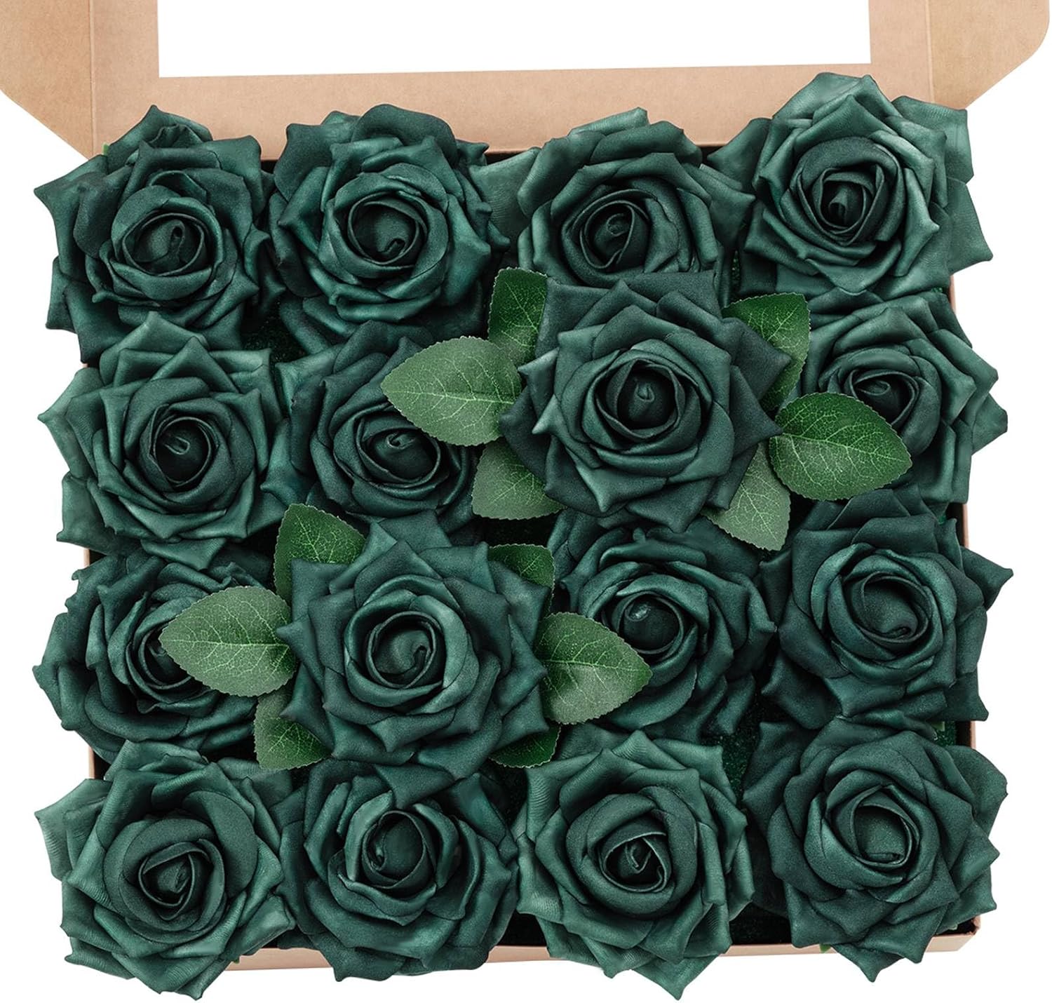 TINGE TIME Peacock Green Flowers Artificial 16pcs Real Looking Foam Fake Roses w