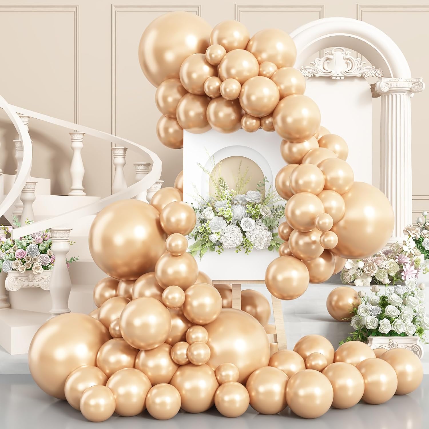 Pearl Nude Double-Stuffed Balloons Arch Garland Kit, 60 Pack 18/12/10/5 Inch Dif