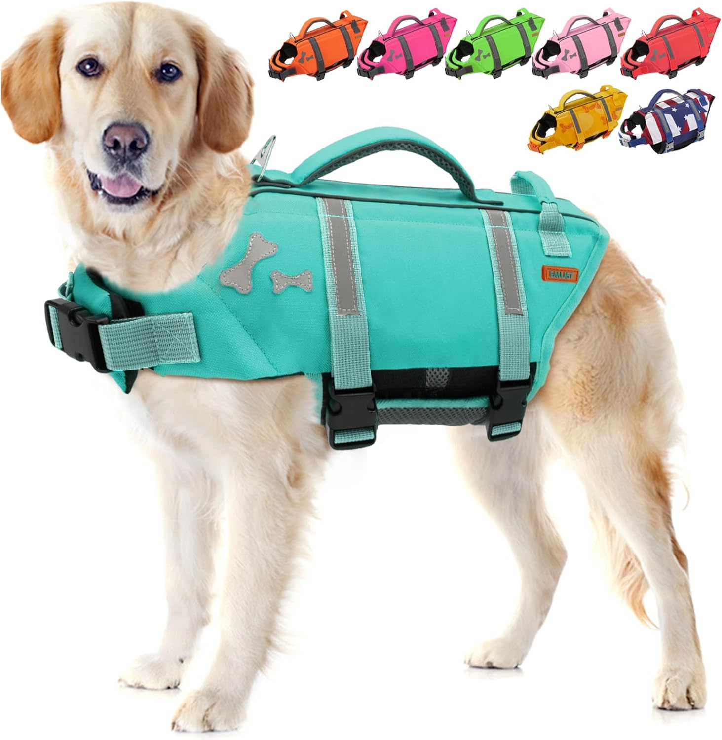 EMUST Dog Life Jackets for Swimming, High Buoyancy Vests for Boating & Beach - S