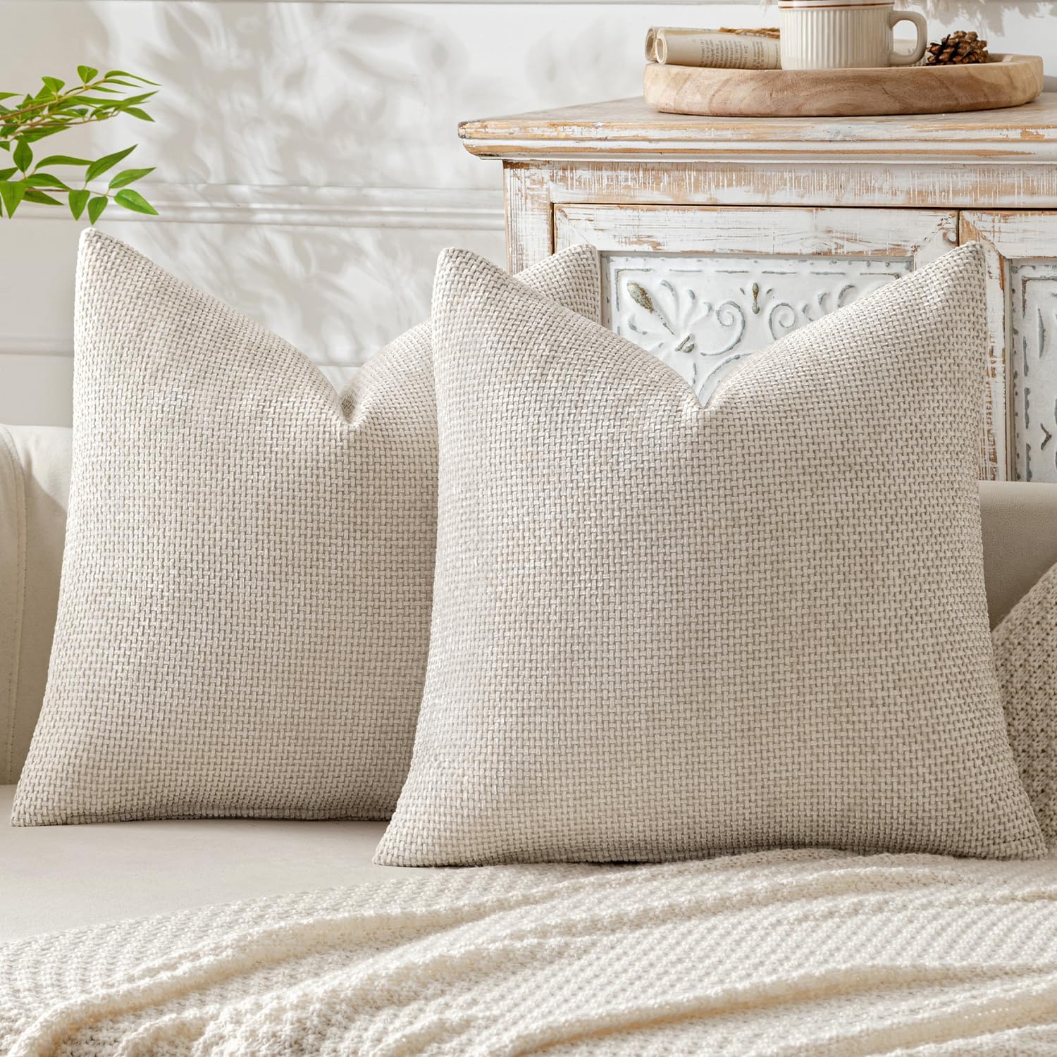 MIULEE Pack of 2 Couch Throw Pillow Covers 18x18 Inch Neutral Beige Modern Boho