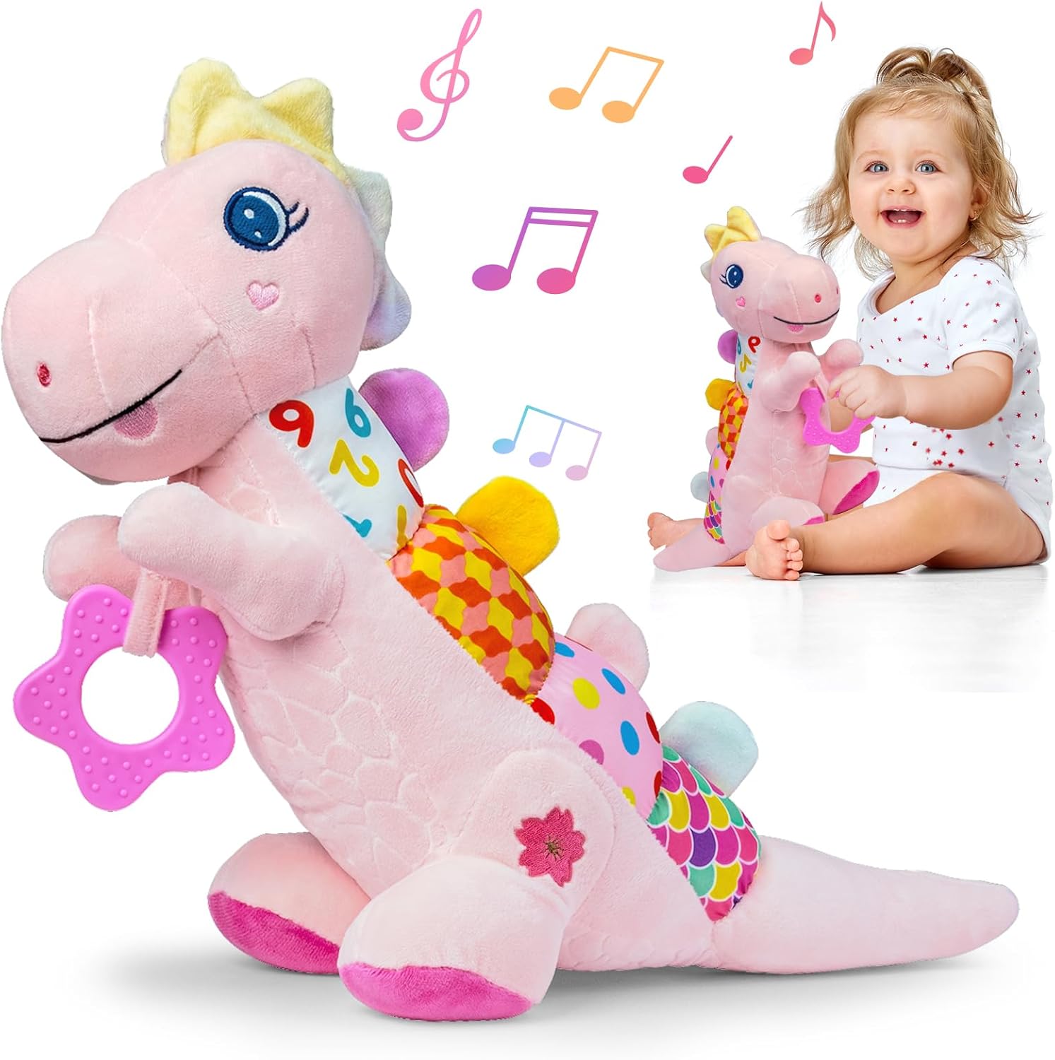 Baby Dino Plush Soft Stuffed Animal Toy for 0-3-6-12+ Months,Infant Musical Toy 