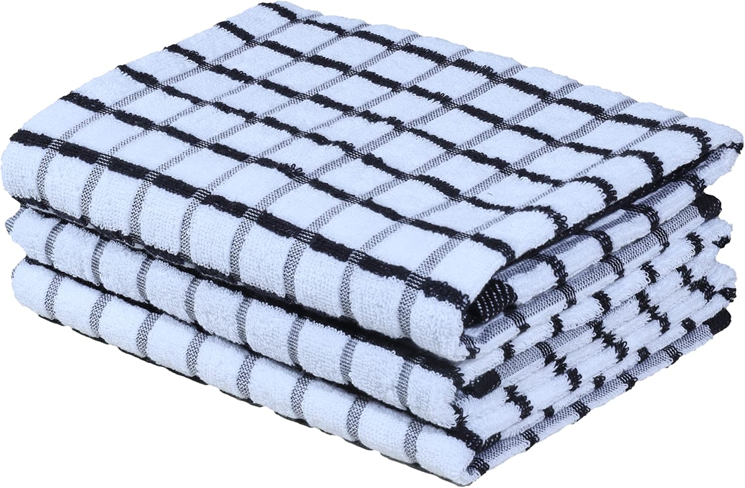 Urban Villa Kitchen Towels Black/White Set of 3 Terry Kitchen Towels 100% Cotton