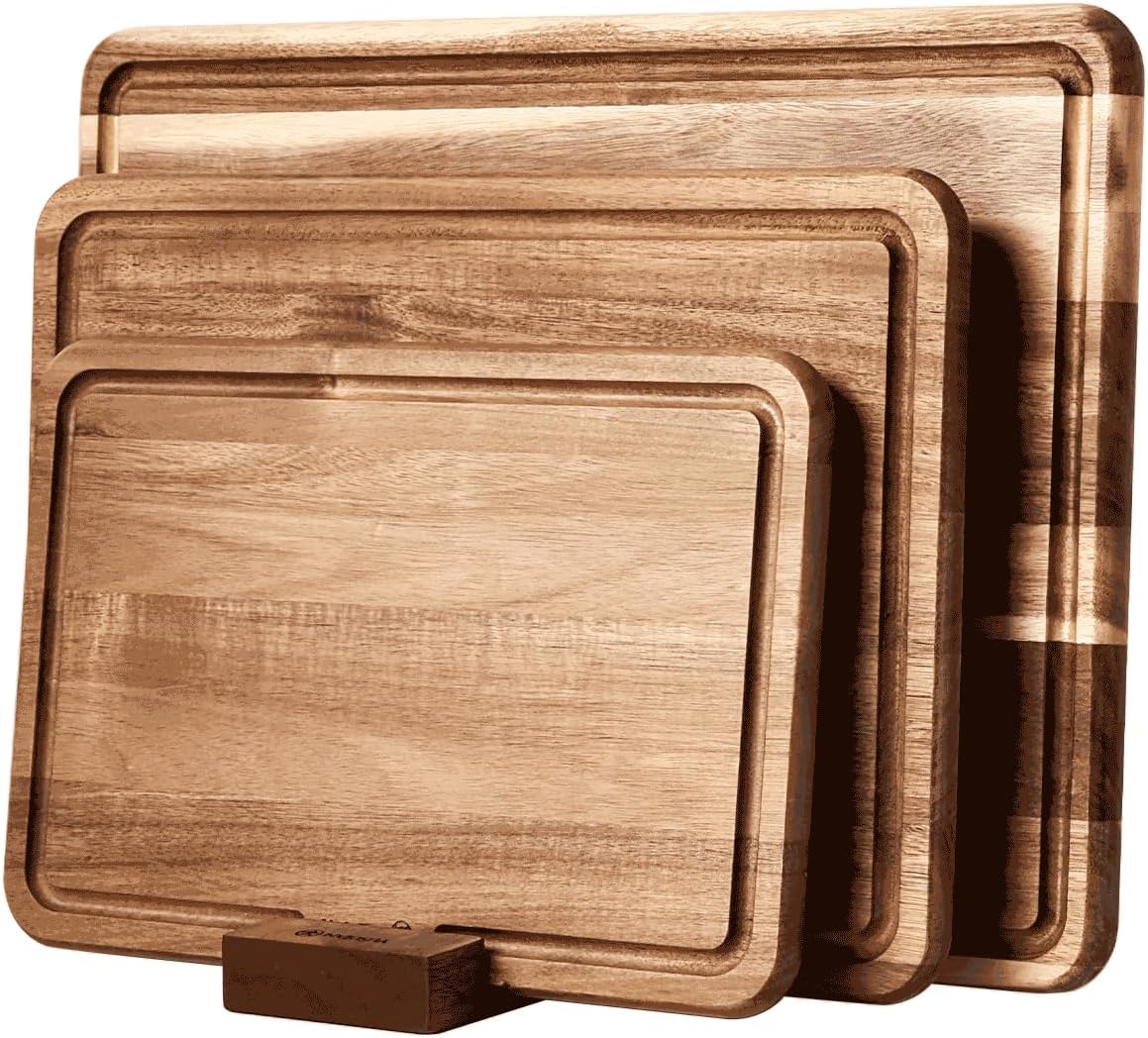 YUSOTAN Wood Cutting Board Set of 3 for Kitchen, Acacia Wooden Cutting Boards, T
