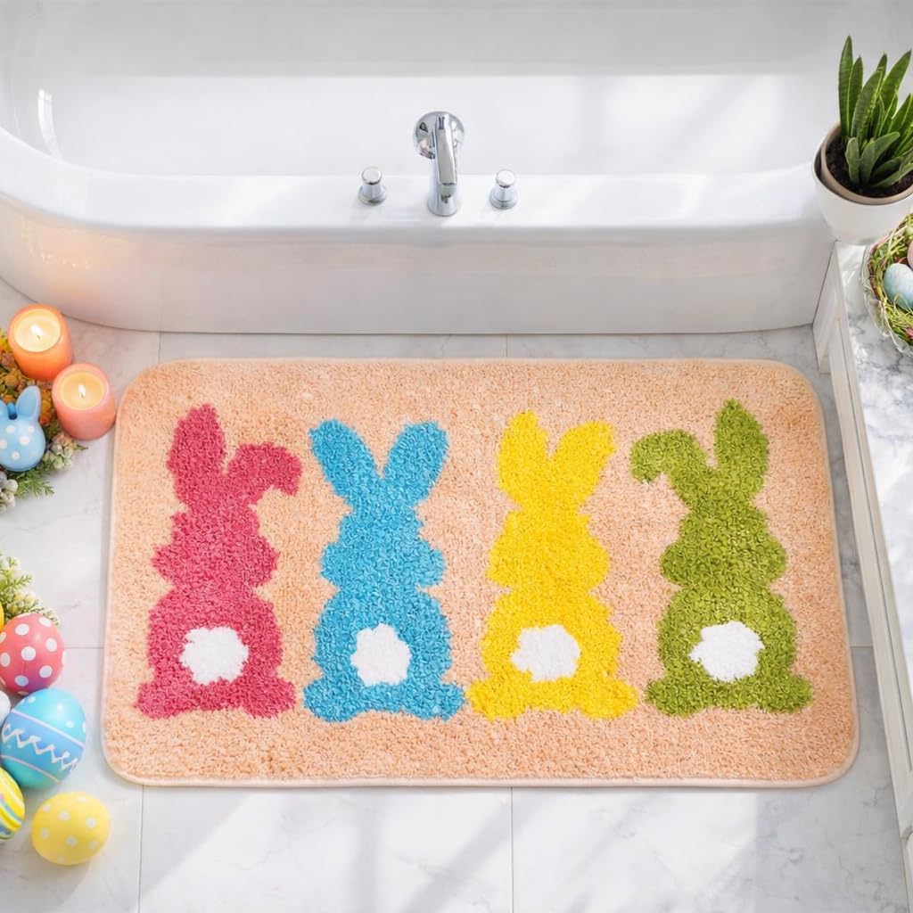Percozzi Easter Bunny Bathroom Rug Spring Tufted Non-Slip Water Absorbent Bath R