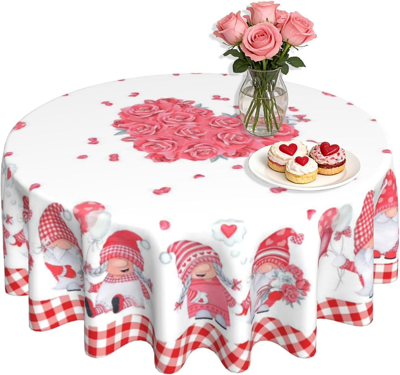 BYONEESS Valentines Day Tablecloth Round 60 Inch Valentine's Day Tablecloth Red