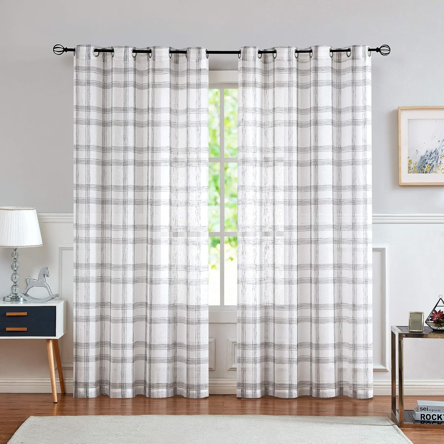 Randall Gray Light Filtering Drapes 108 Inch Long with Nickel Grommet,Semi-Sheer