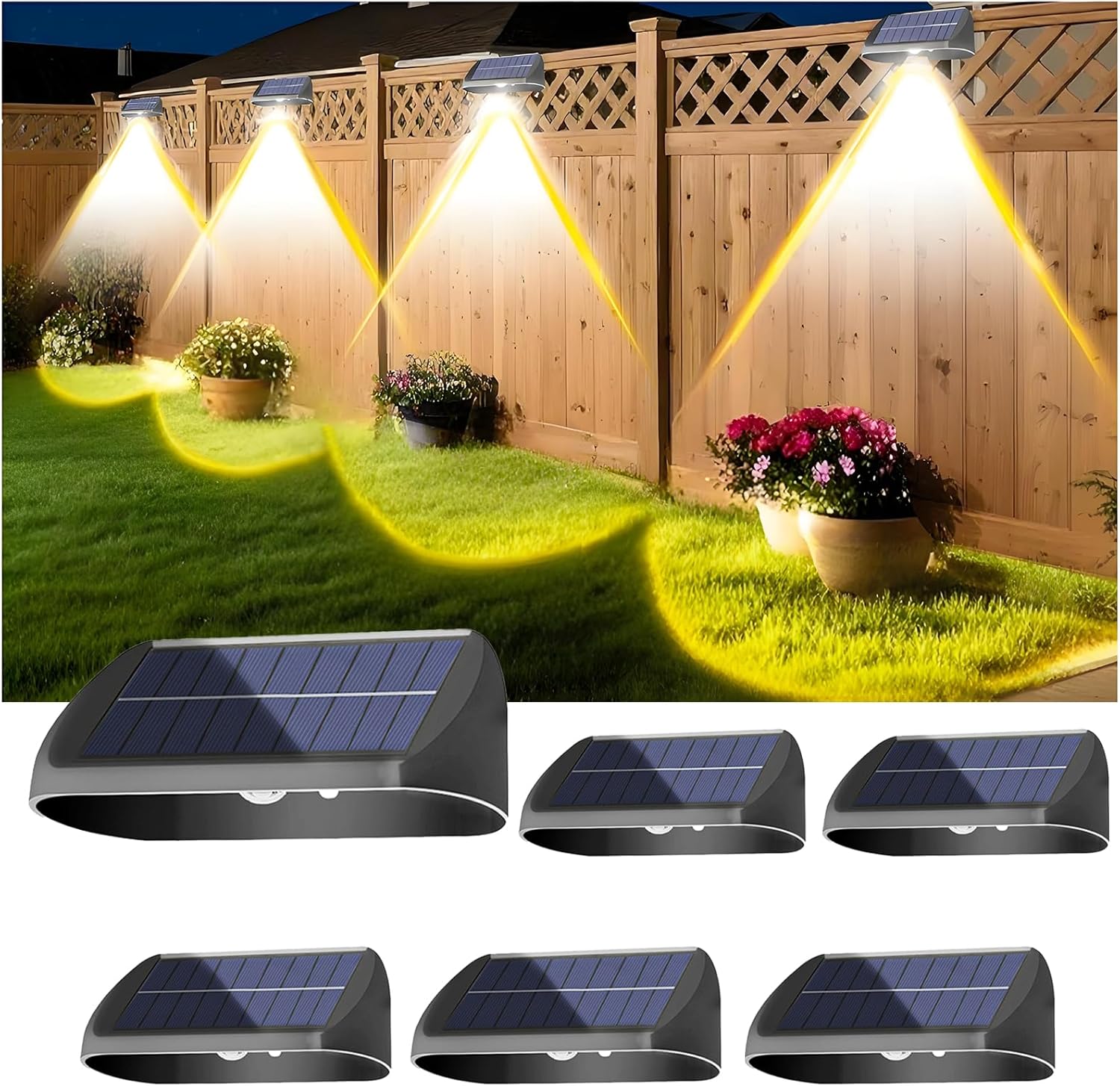 EGOBOO Solar Fence Lights Outdoor 6 Pack, IP65 Waterproof Solar Powered Wall Lig