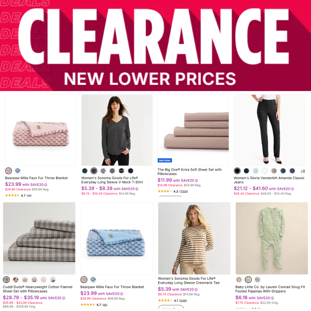 Clearance Sales + Extra 20% Off Deal at Kohl’s
