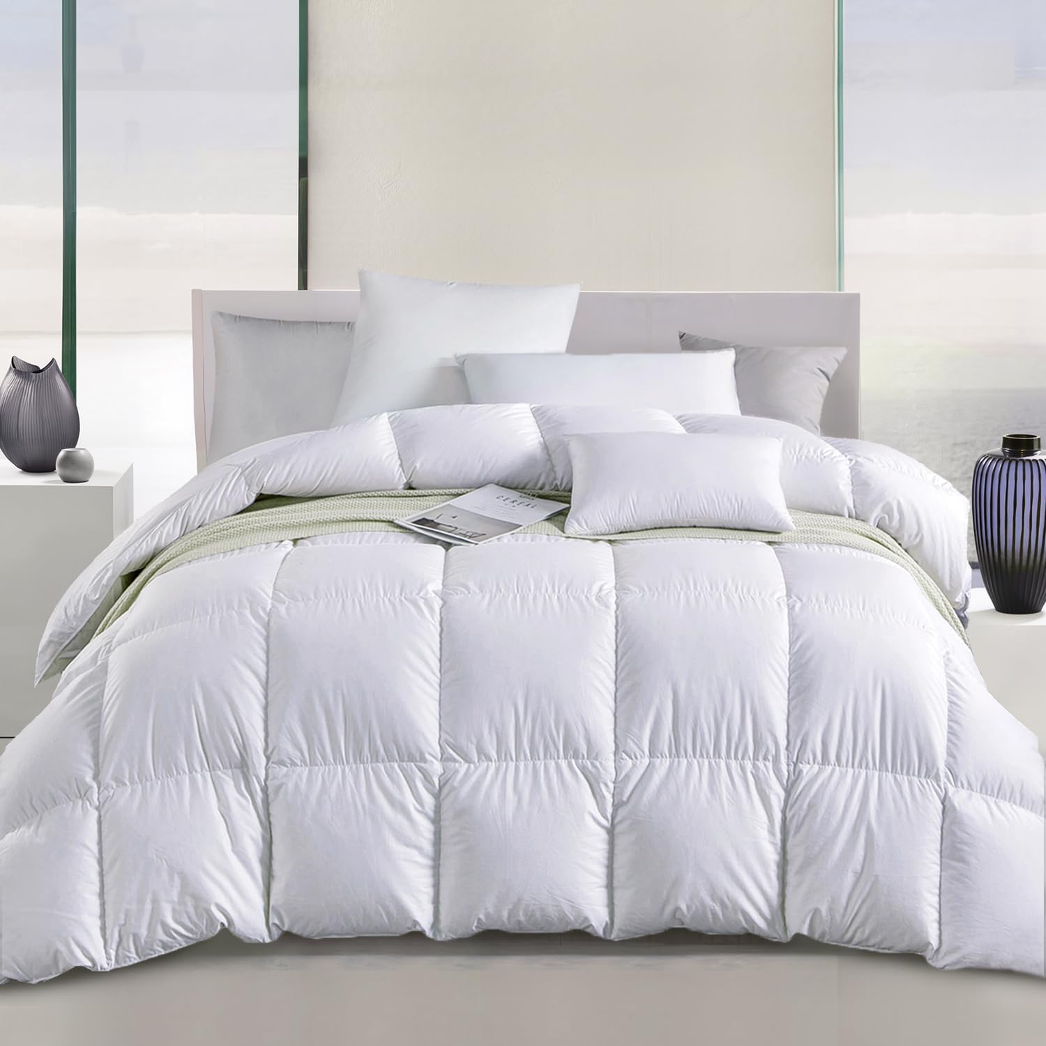 Down Comforter King Size with Kapok Blend, Luxury All Season Duvet Insert, Fluff