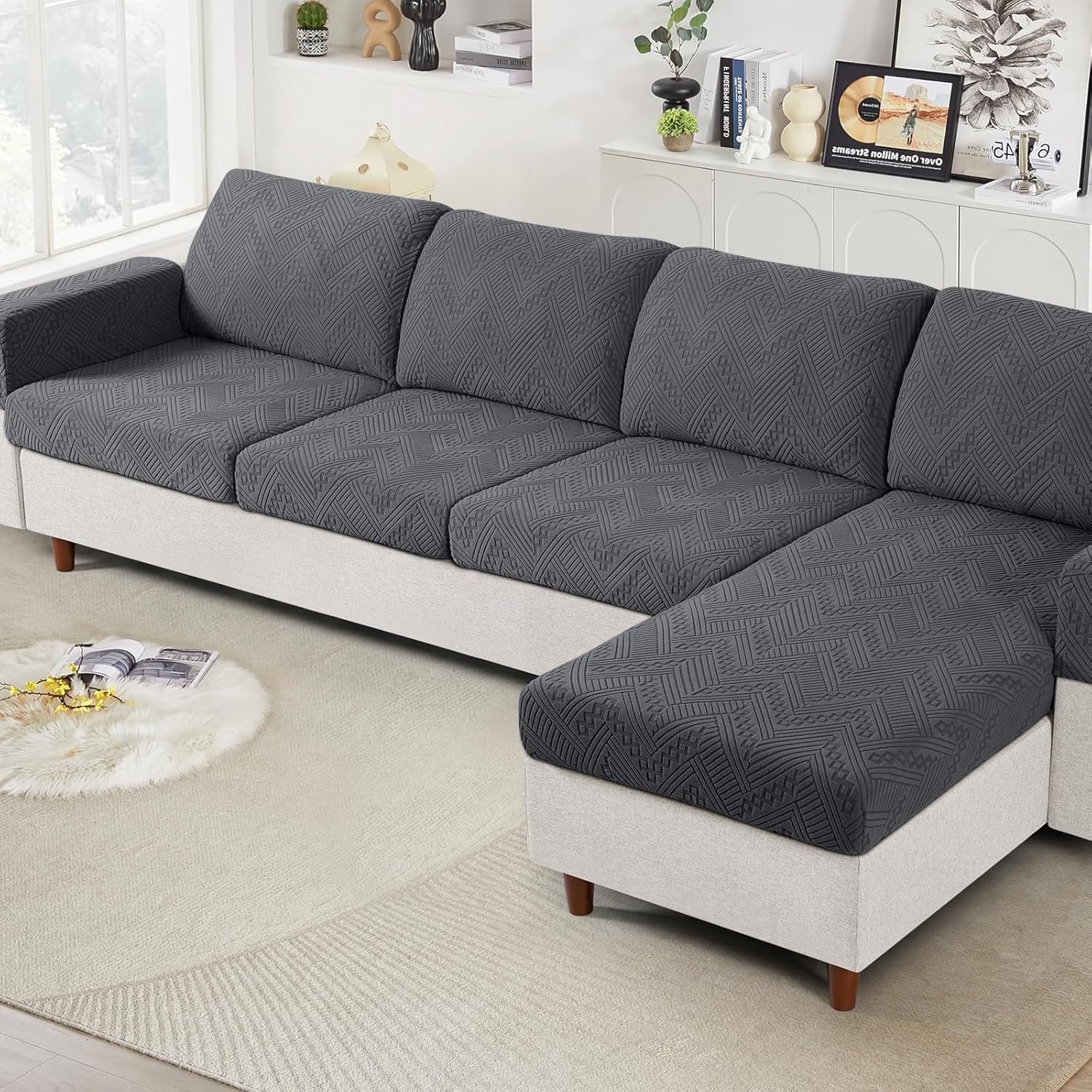 Ruaozz Couch Cushion Covers for Sectional Sofa Stretch Seat Cushion Covers Washa