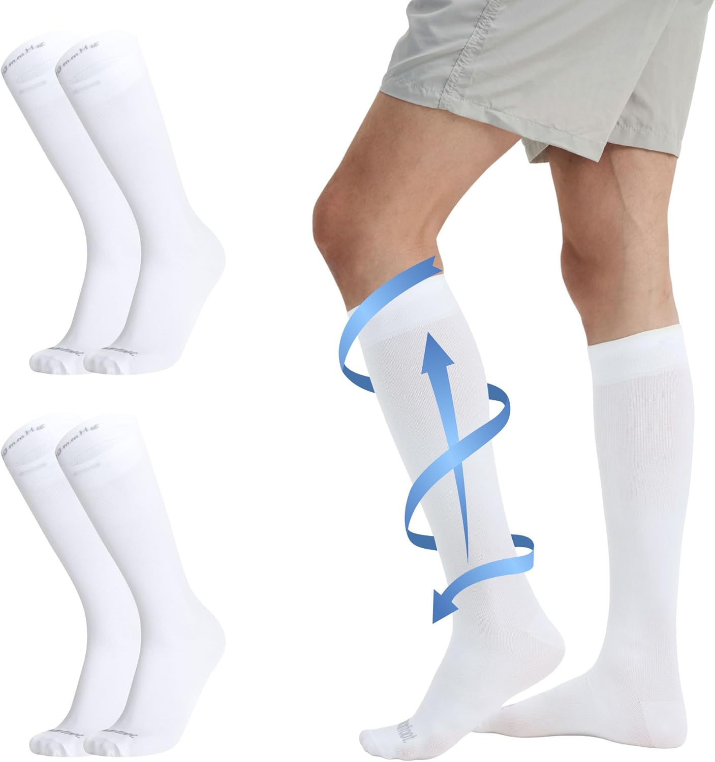 MONFOOT Compression Socks for Men & Women, 15-20 mmHg (3 Pairs), White S/M - Bes