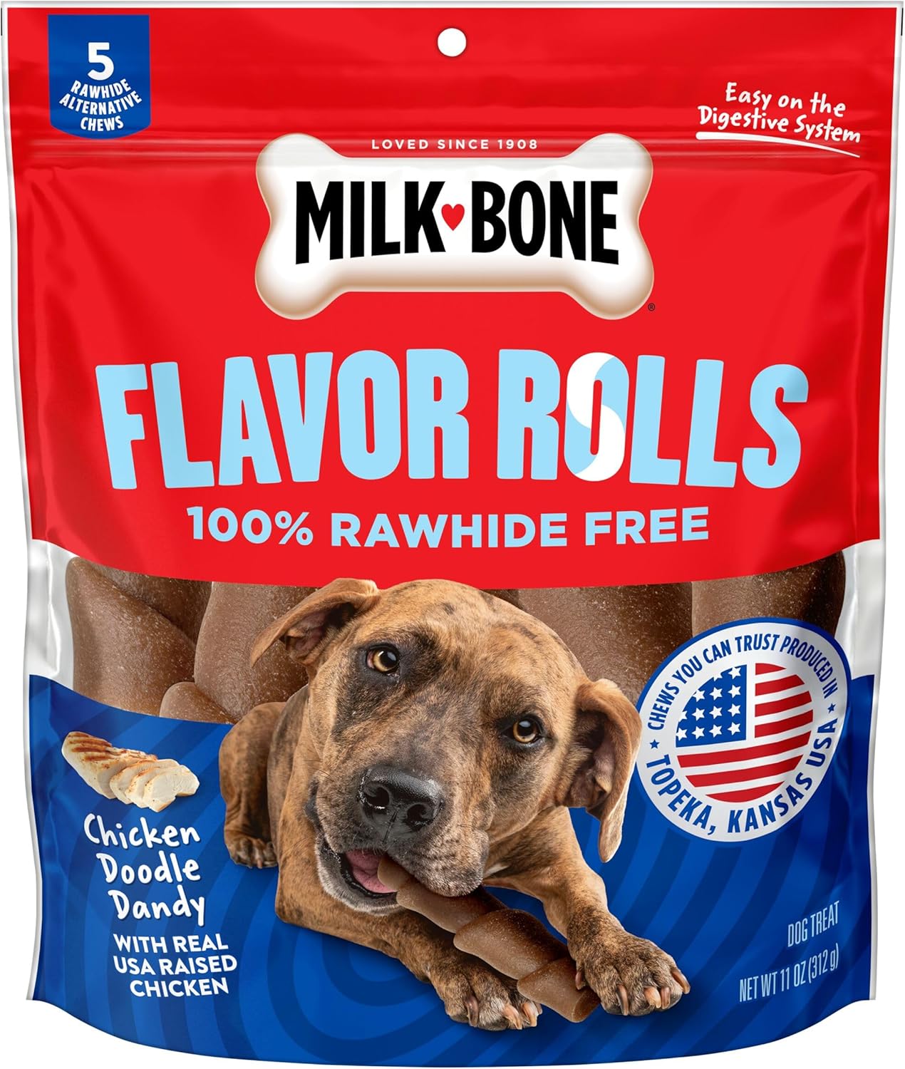 Milk-Bone Flavor Rolls Chicken Doodle Dandy Rawhide Free Dog Treat with Chicken,