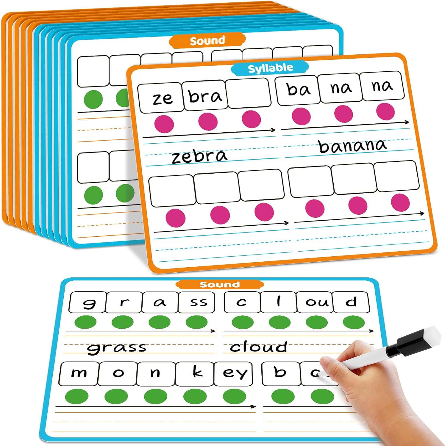 Laffunz 12 Packs Phonemic Awareness Dry Erase Board, Speech Therapy Material Dry