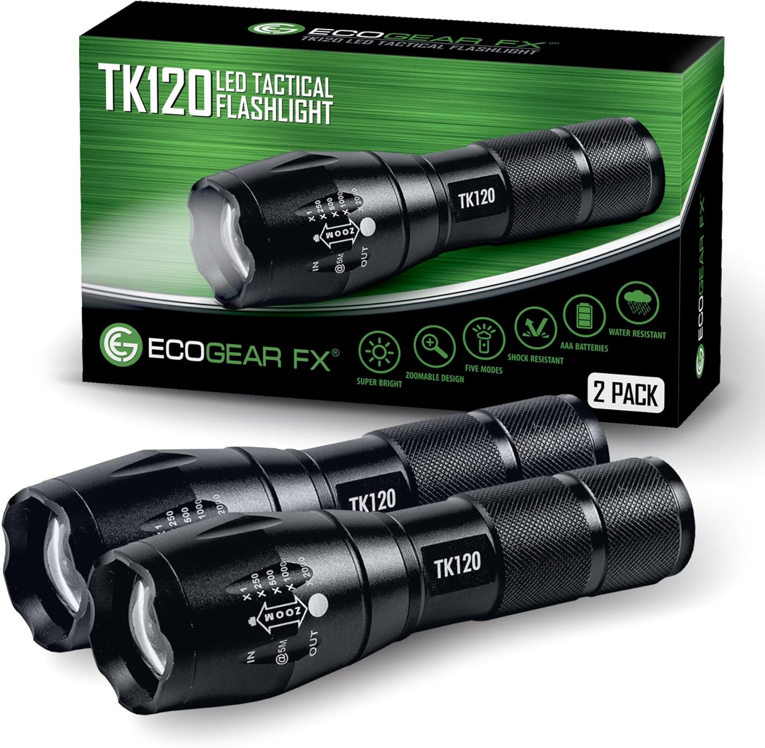 EcoGear FX LED Flashlights - Small Camping Flashlights with High Lumens, 5 Light