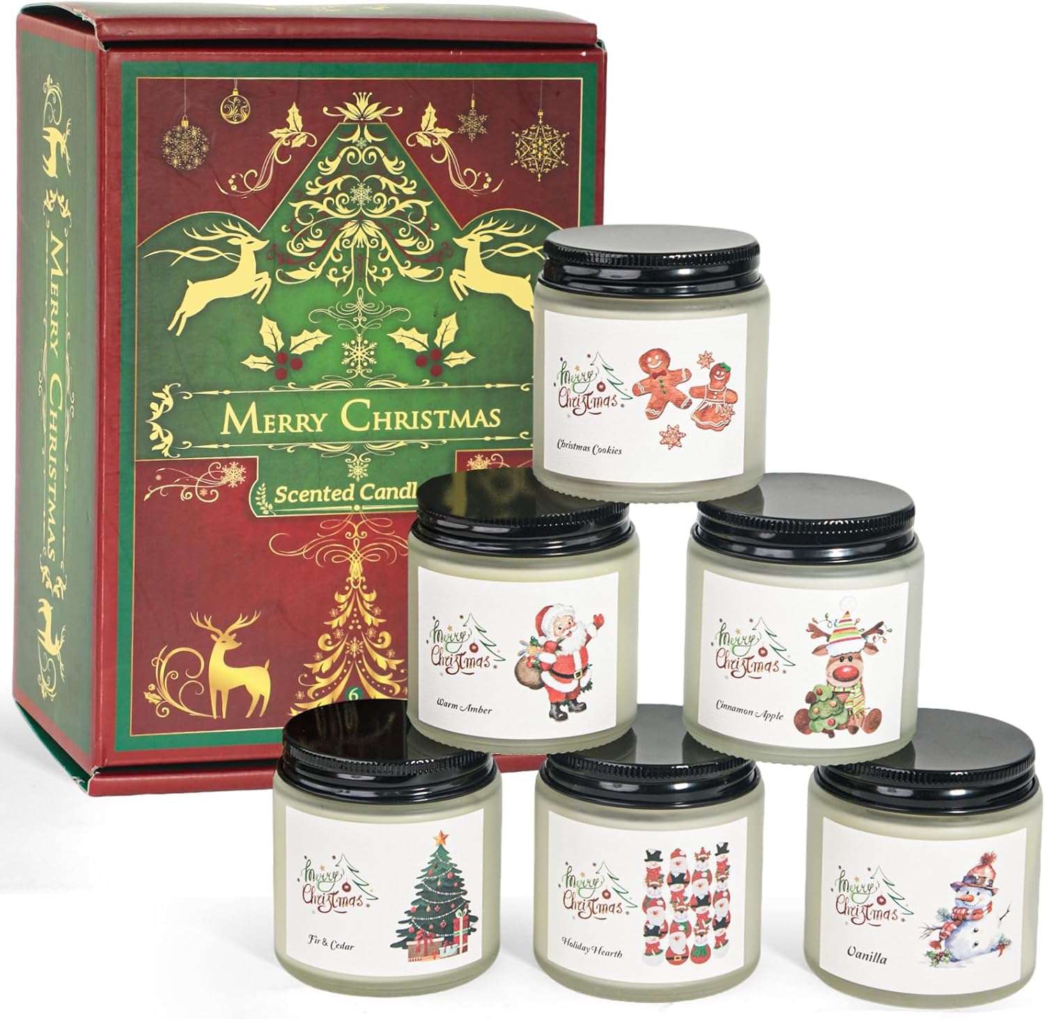 Christmas Scented Candles for Home, 6 Pack Soy Set, 21 oz Jar, Perfect Gifts for