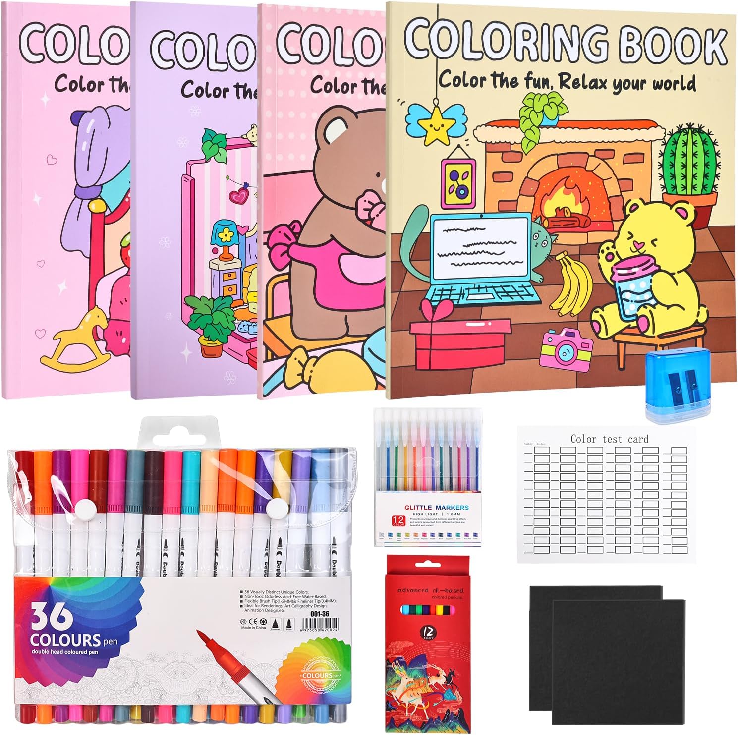 YQWUCO Coloring Book Set for Adults,Cute Coloring Book for Adults Relaxation wit