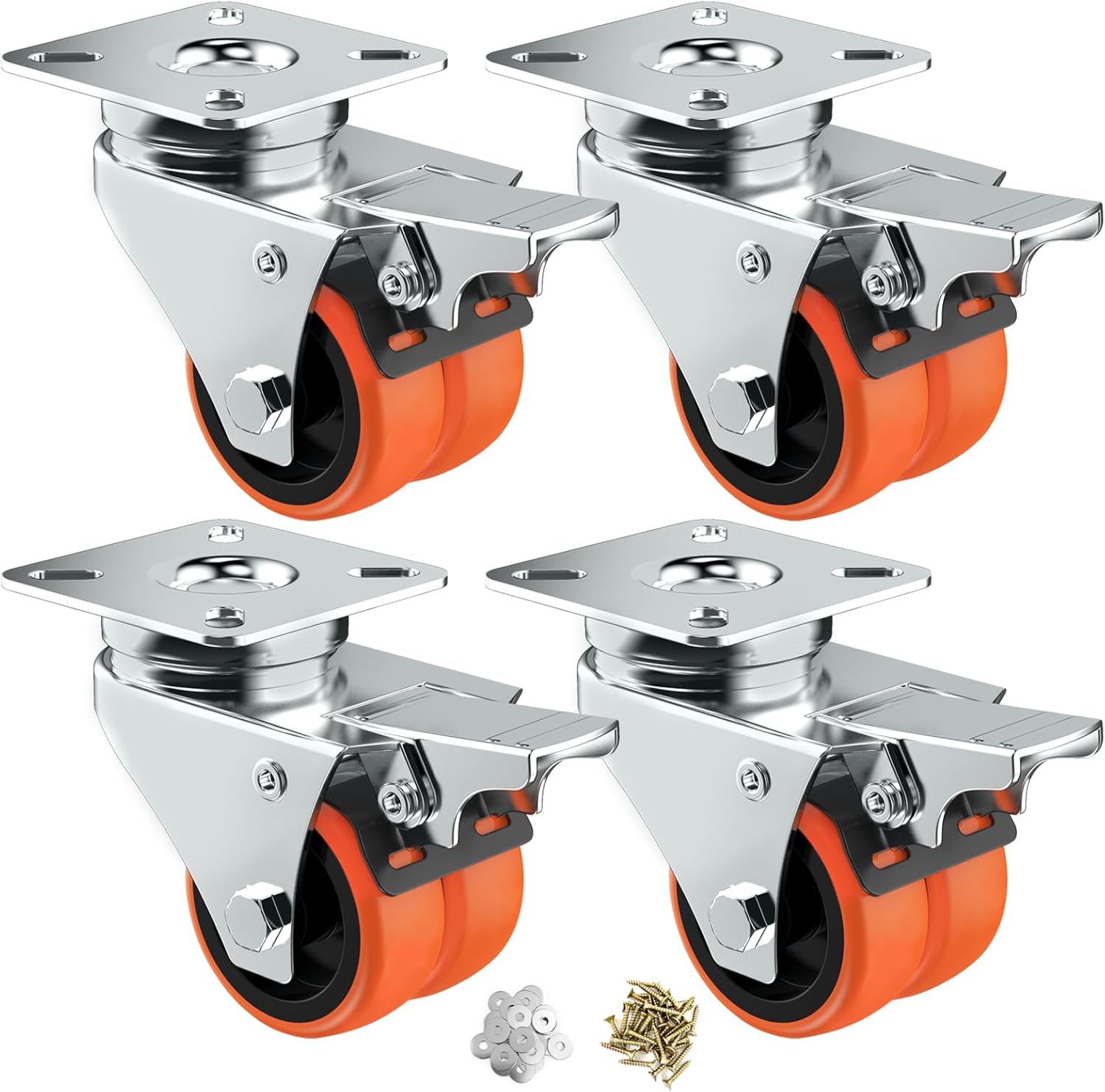 ASHGOOB Caster Wheels, 2inch Casters Set of 4 Heavy Duty, Two-Wheeled Orange TPE