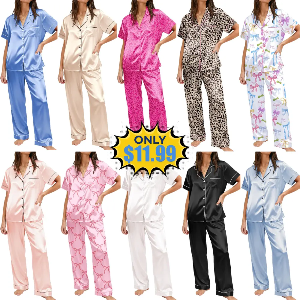 Ekouaer Womens Silky Satin Pajamas Set