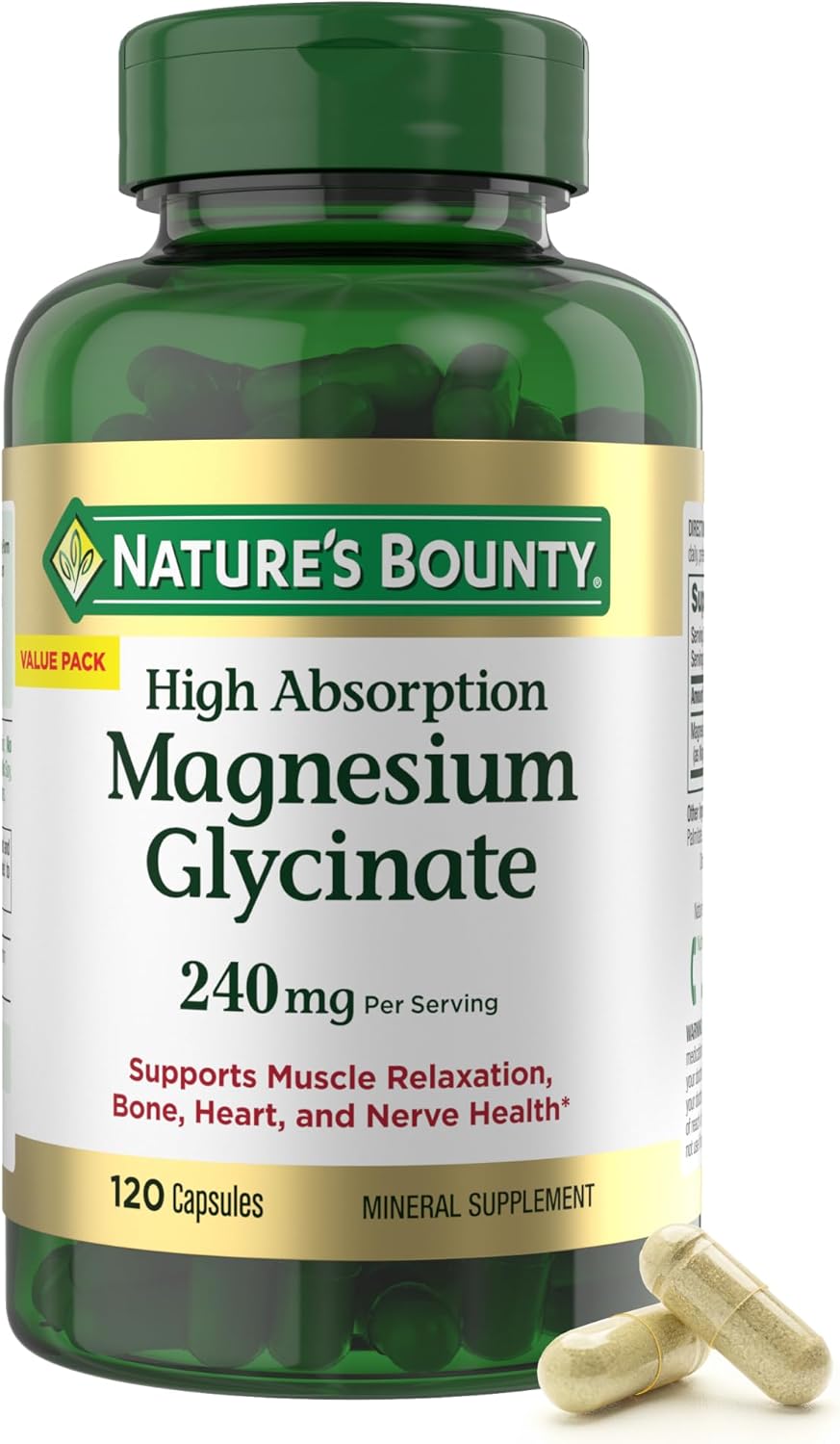 Nature’s Bounty High Absorption Magnesium Glycinate 240 mg for Supporting Muscle