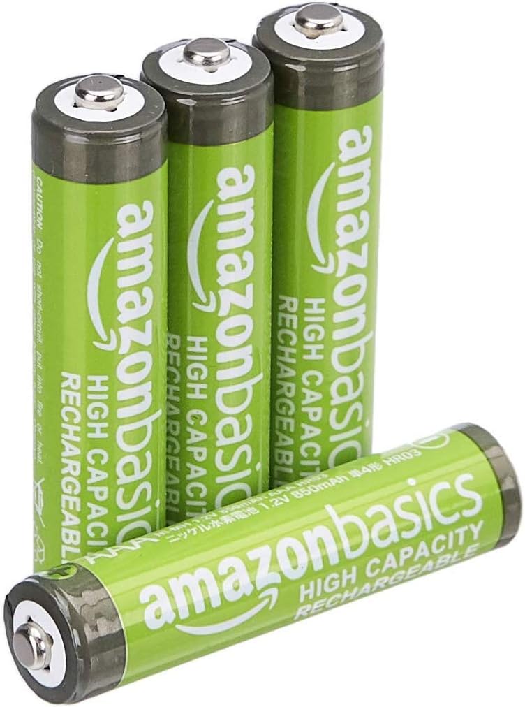 Amazon Basics 4-Pack Rechargeable AAA NiMH High-Capacity Batteries, 850 mAh, 1.2
