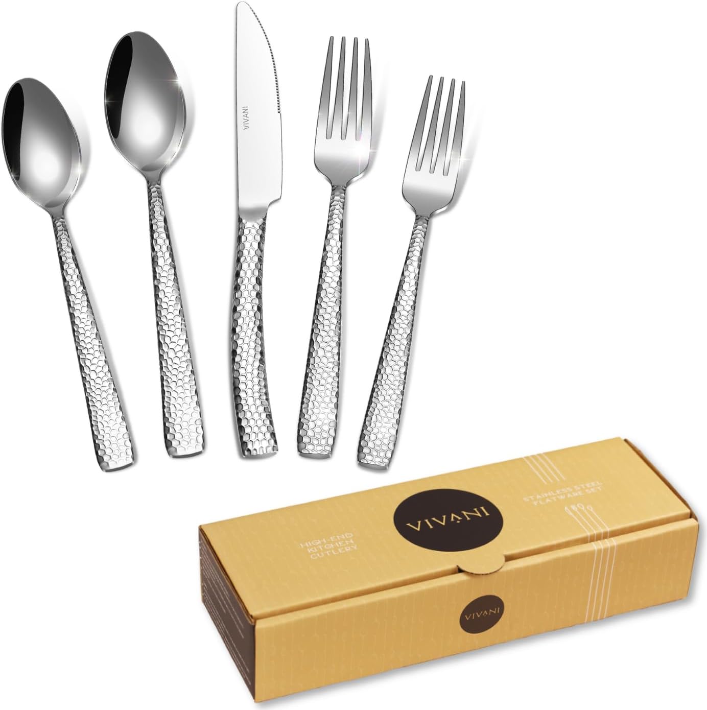 VIVANI 20-Piece Heavy Duty Silverware Set for 4, Premium 18/0 Stainless Steel Fl