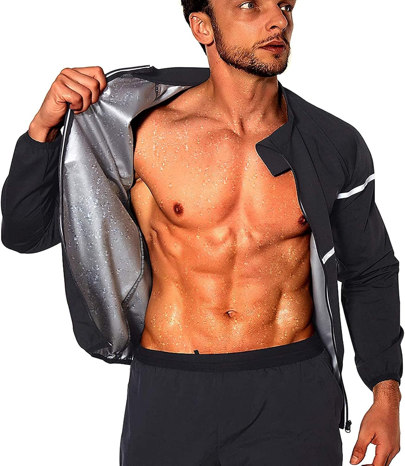 Sauna Suit for Men Sweat - Long Sleeve Shirt Jacket Workout Body Shaper Zipper T