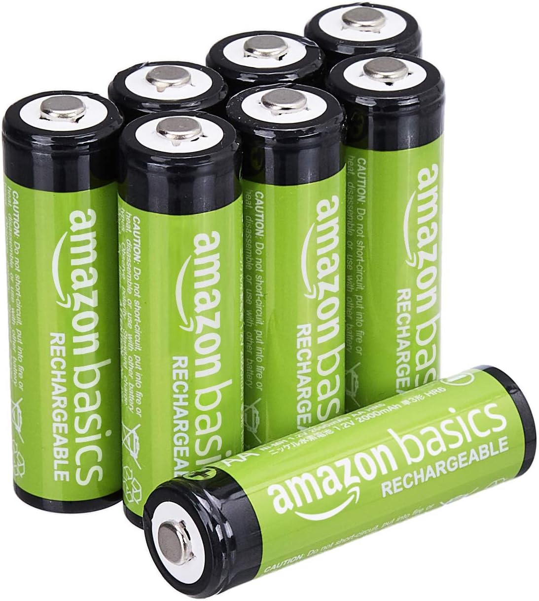Amazon Basics 8-Pack Rechargeable AA NiMH Batteries, 2000 mAh, 1.2V, Low Self Di