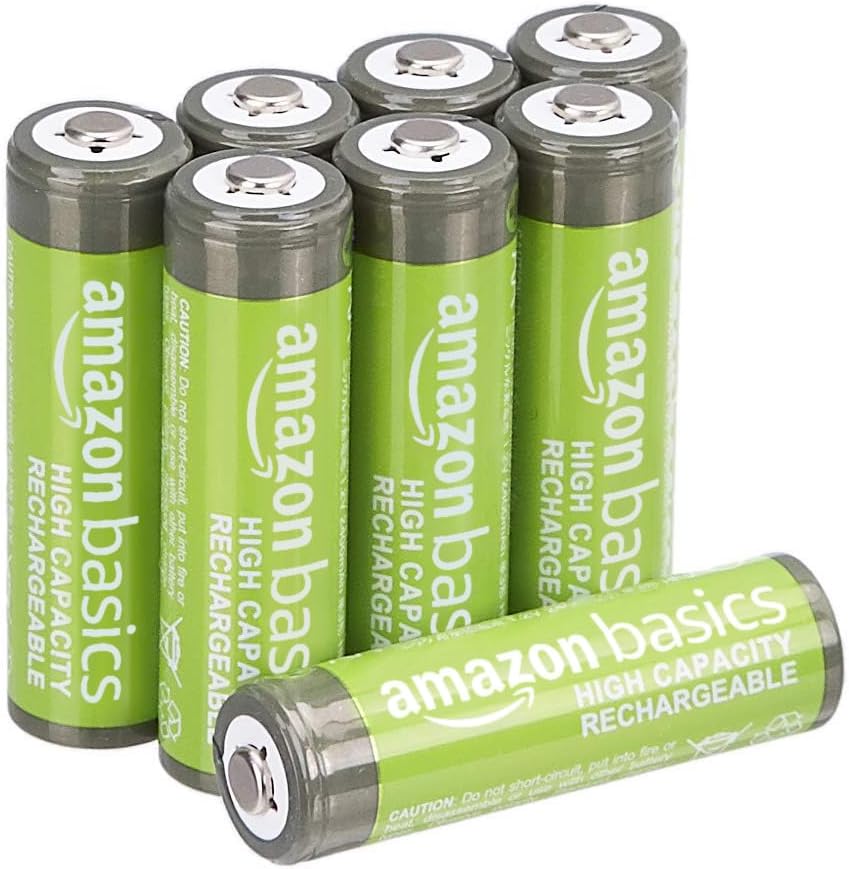Amazon Basics 8-Pack Rechargeable AA NiMH High-Capacity Batteries, 2400 mAh, 1.2
