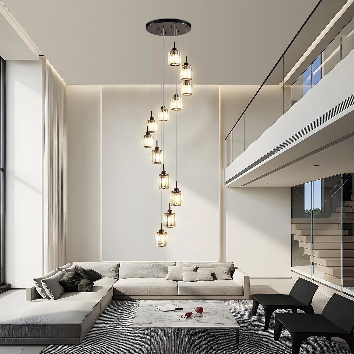 Aixialin Black Chandelier 12-Lights Modern Raindrop Crystal Chandelier Spiral St