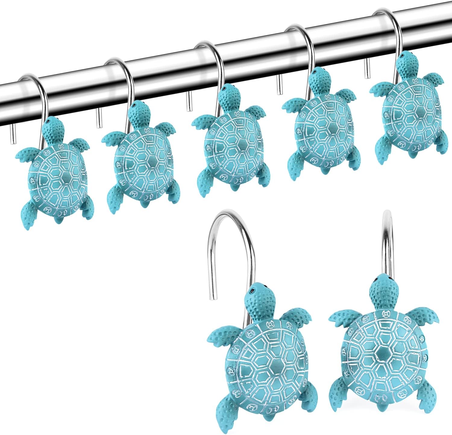 Sea Turtles Shower Curtain Hooks Rings for Bathroom, Metal Shower Curtain Hanger