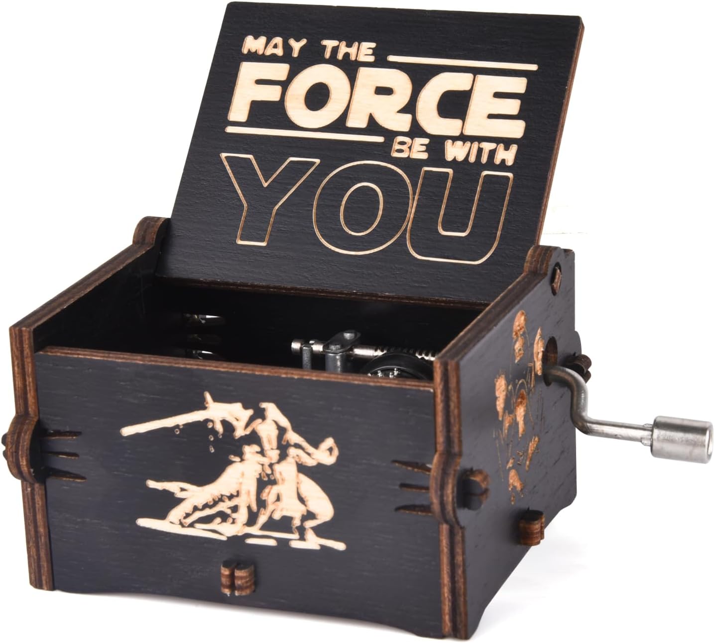 Aokely Music Boxes,Wooden Hand Crank Music Box Mini Antique Vintage Craft Laser 