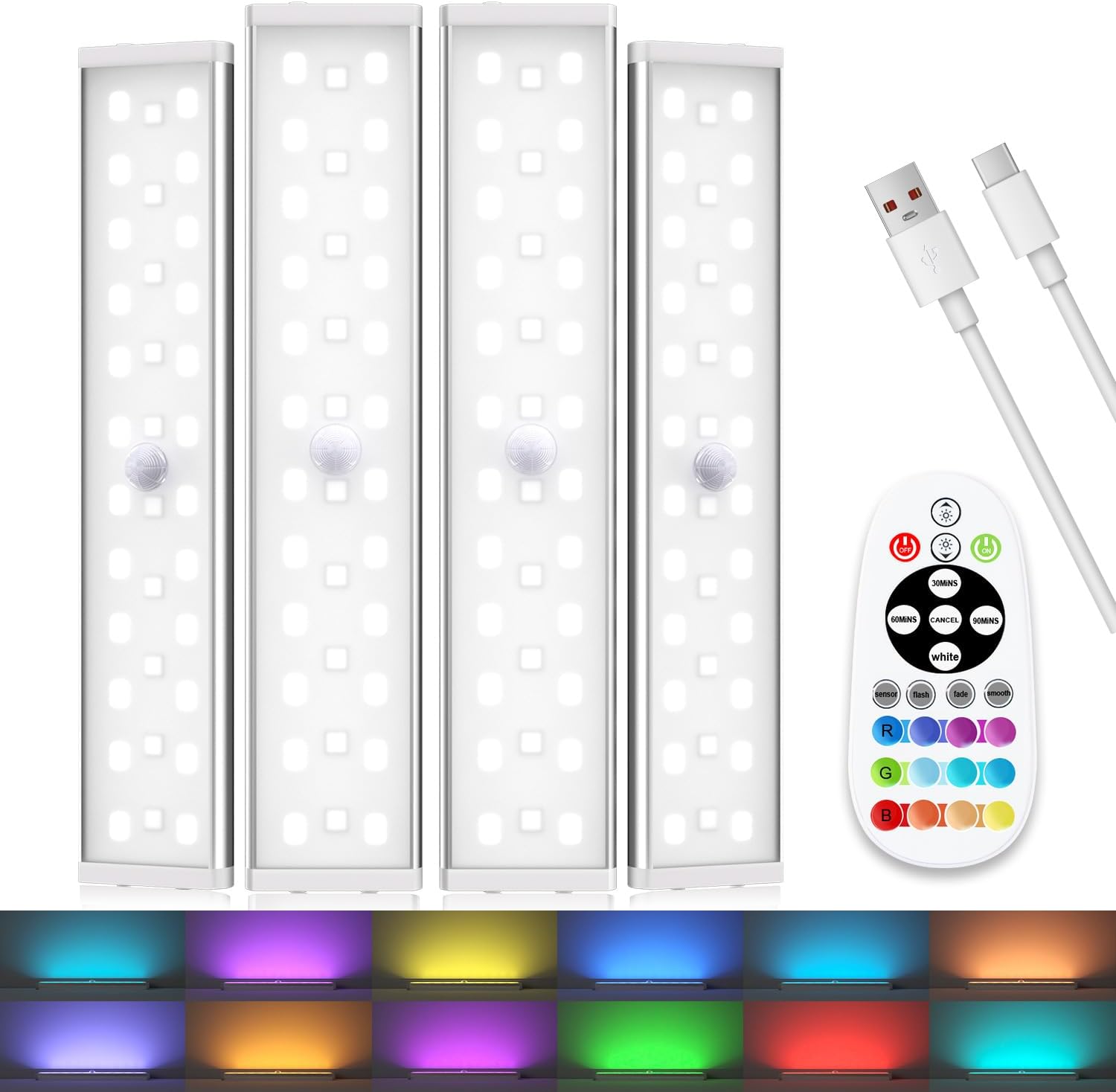 Diomart Under Cabinet Lighting, RGB Rechargeable Motion Sensor Light Indoor Nigh