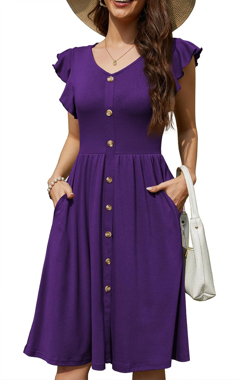 Lamilus Summer Casual Dresses for Women 2026 - Elegant Swing Knee-Length Dress V