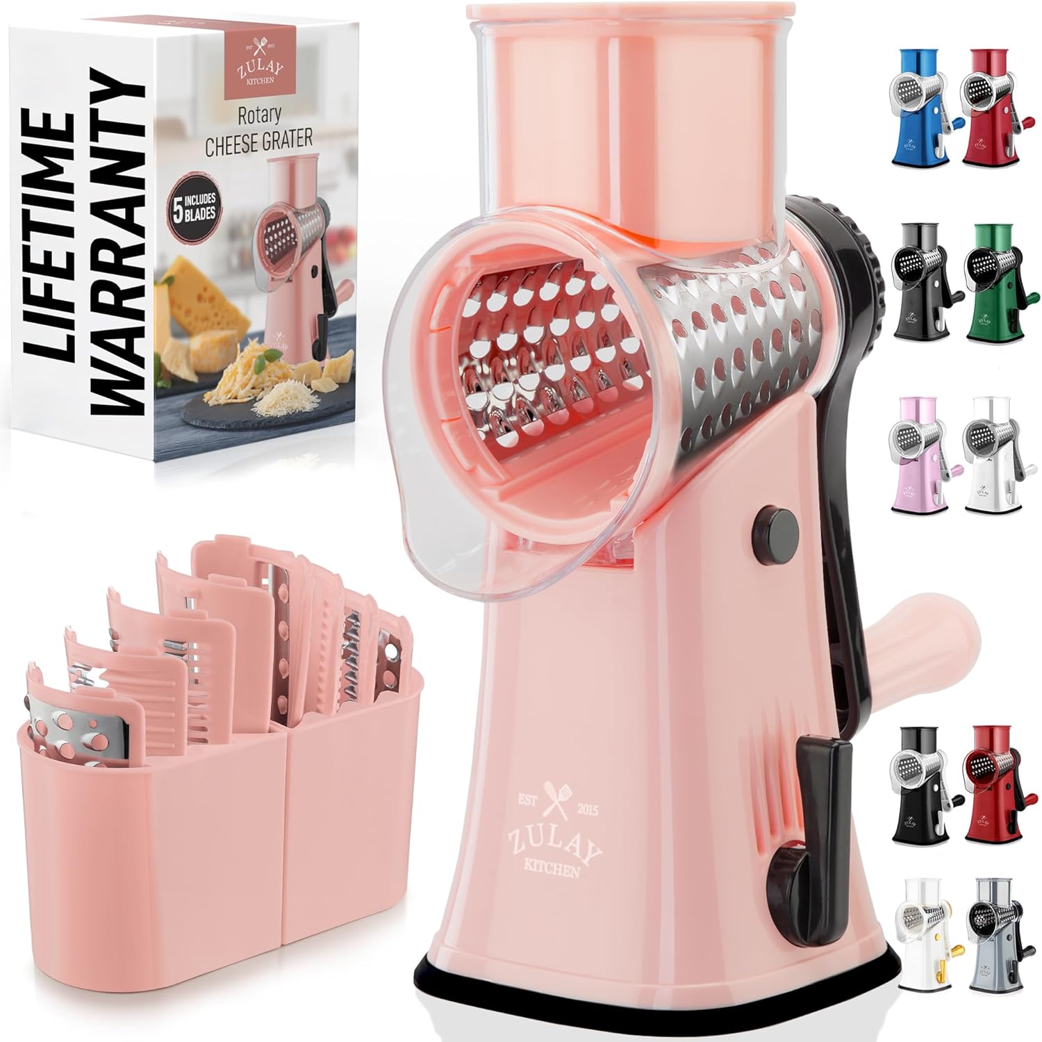 Zulay Kitchen Rotary Cheese Grater 5 Blade Cheese Shredder - Manual Hand Crank C