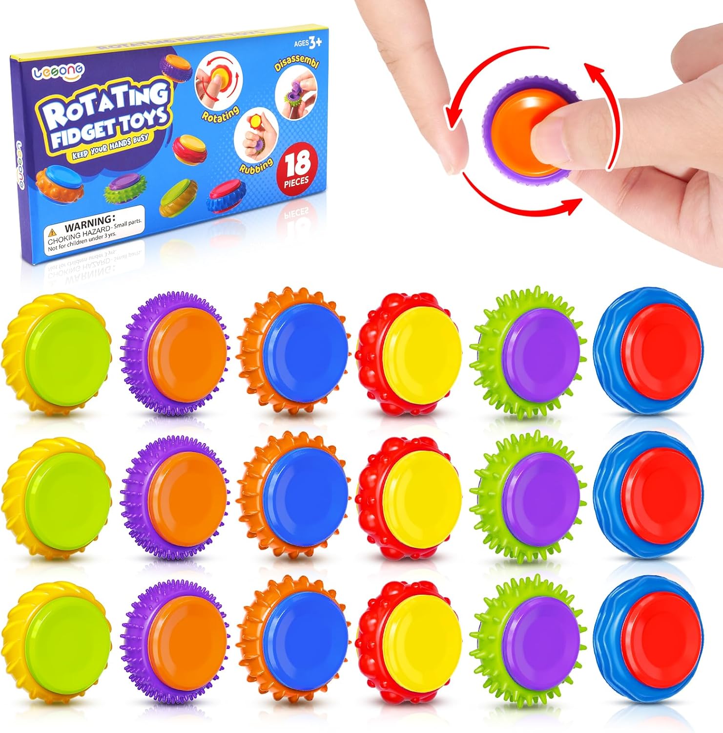 LESONG Fidget Sensory Toys for Kids: Textured Finger Spinners 18 Pack for Autism